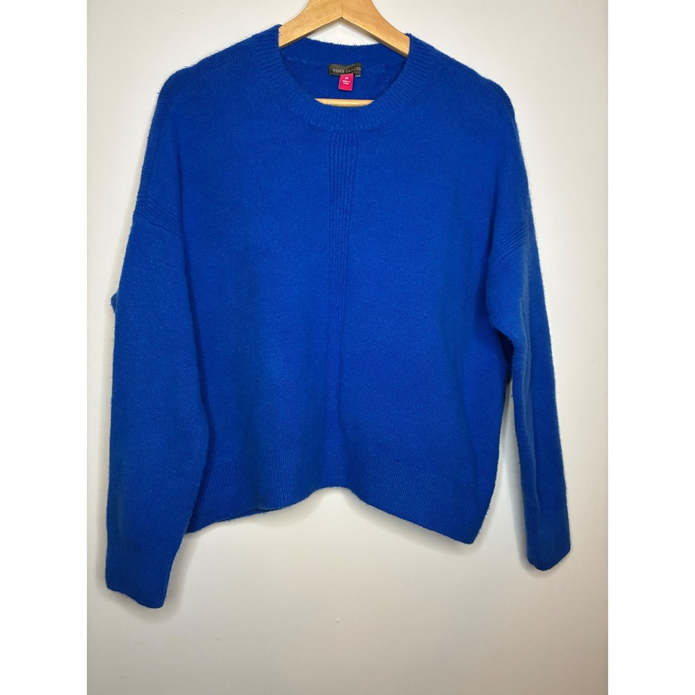 Vince Camuto Sweater Womens M Blue Crew Neck Long Sleeve Ribbed Knit RN51323